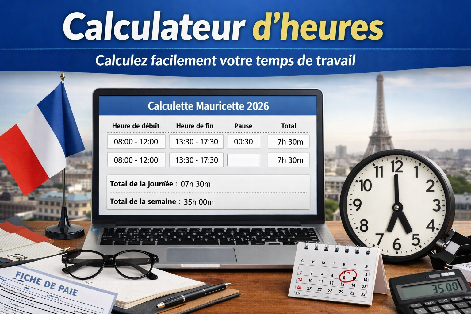 Calculateur d’heures de travail précis et facile à utiliser