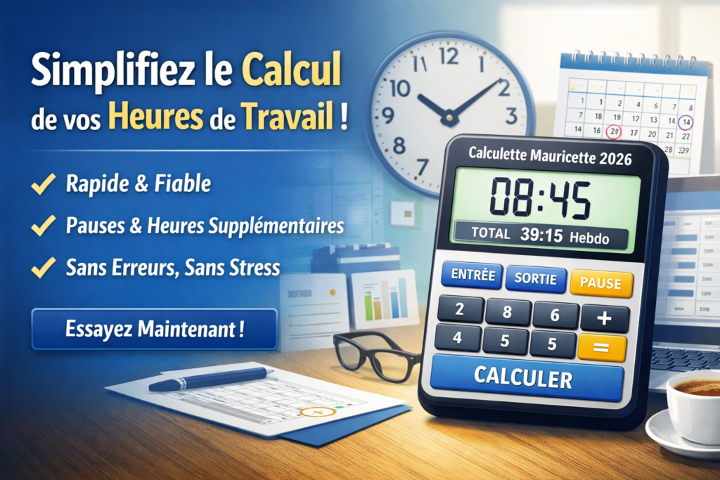 Interface de la Calculette Mauricette 2026 pour calculer les heures de travail