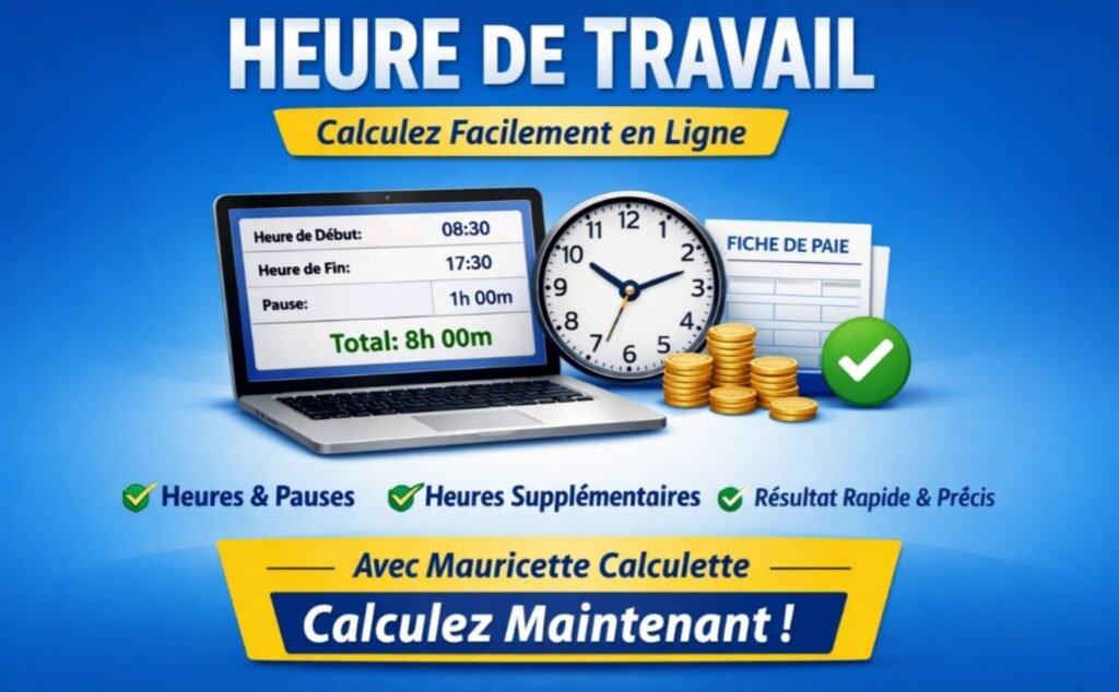 Heure de travail calculator online with hours, pauses, overtime and accurate payroll results.