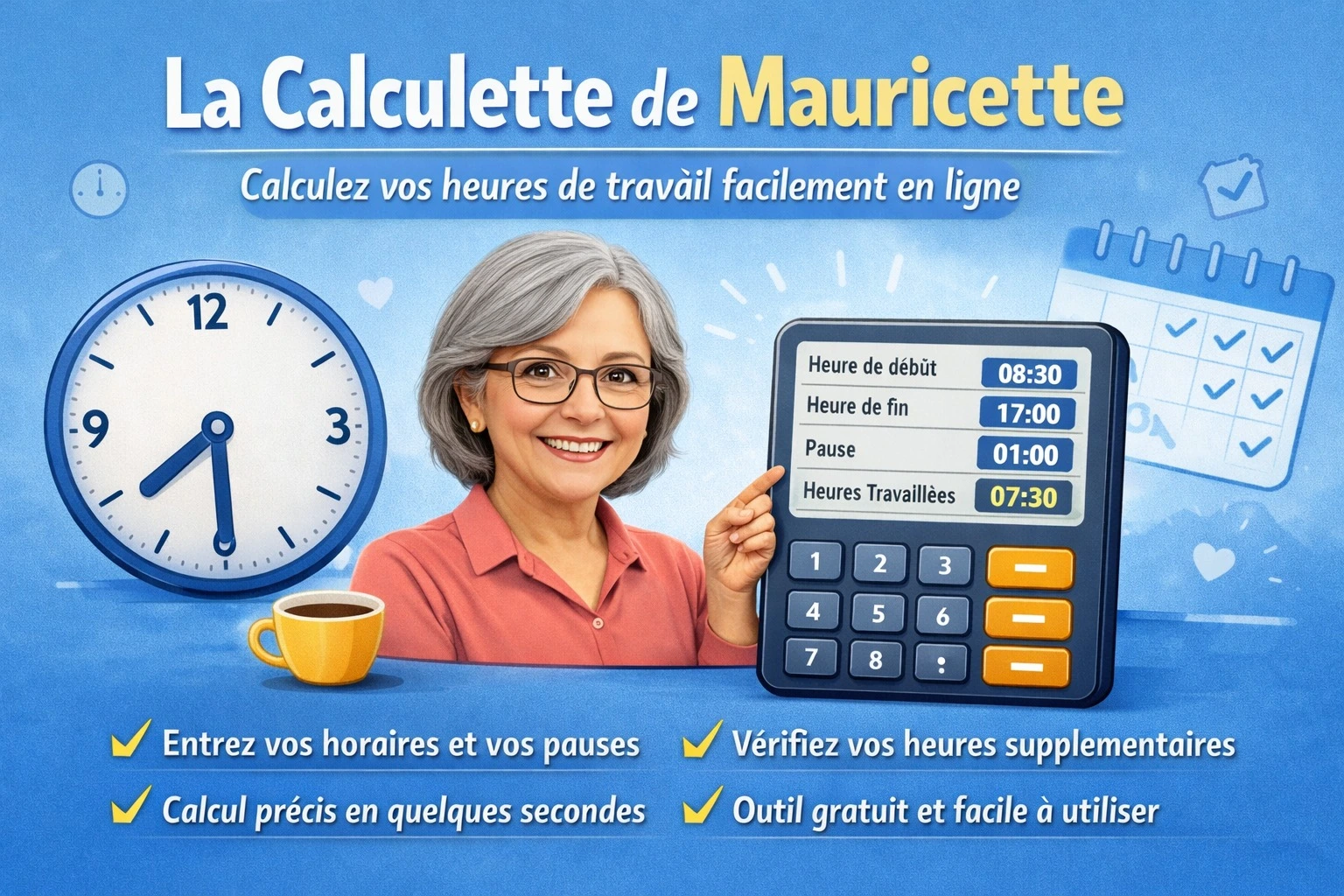 Calculatrice de Mauricette : Calculateur d’heures de travail gratuit